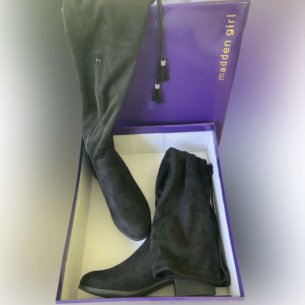 Madden Girl black suede over the knee boots